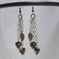 Oorbellen met muranohartjes en zilveren ketting